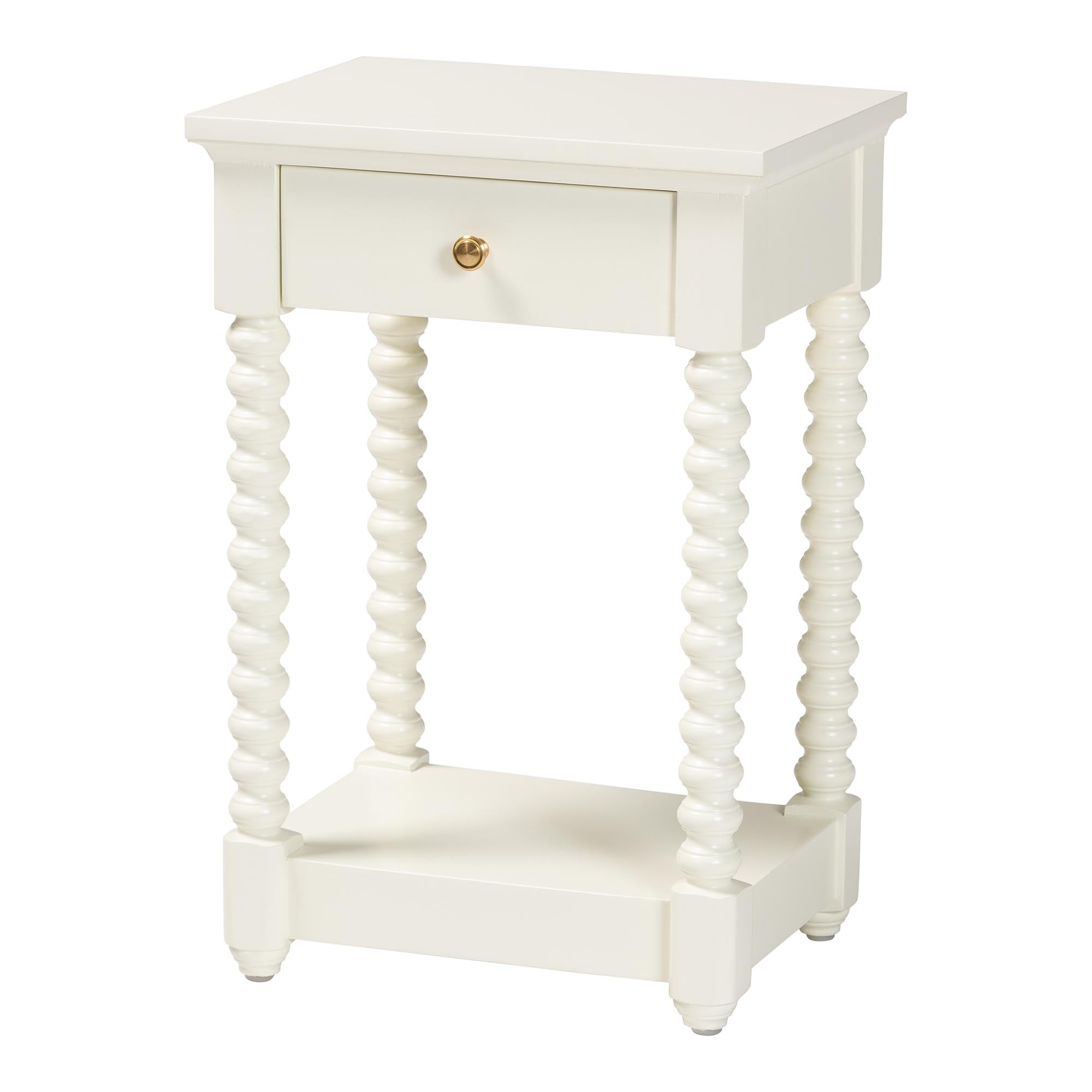 Terentia Nightstand with Bobbin Legs - 1-Drawer Bedroom Side Table with Storage Shelf,