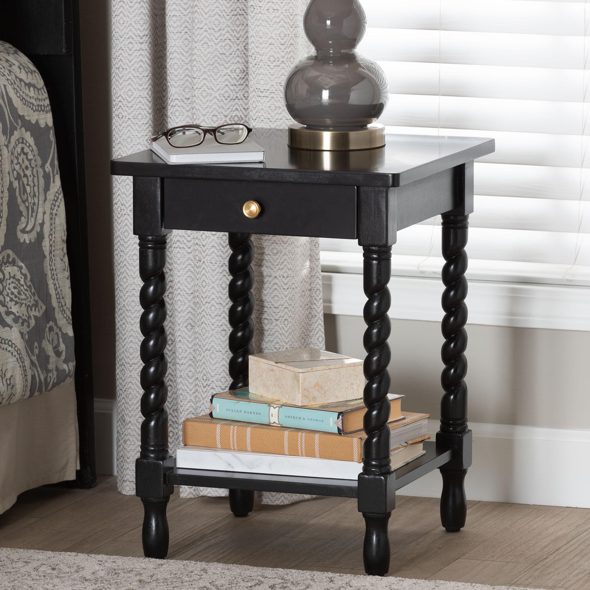 Niklas Nightstand with Twisted Legs - 1-Drawer Bedroom Side Table with Storage Shelf,