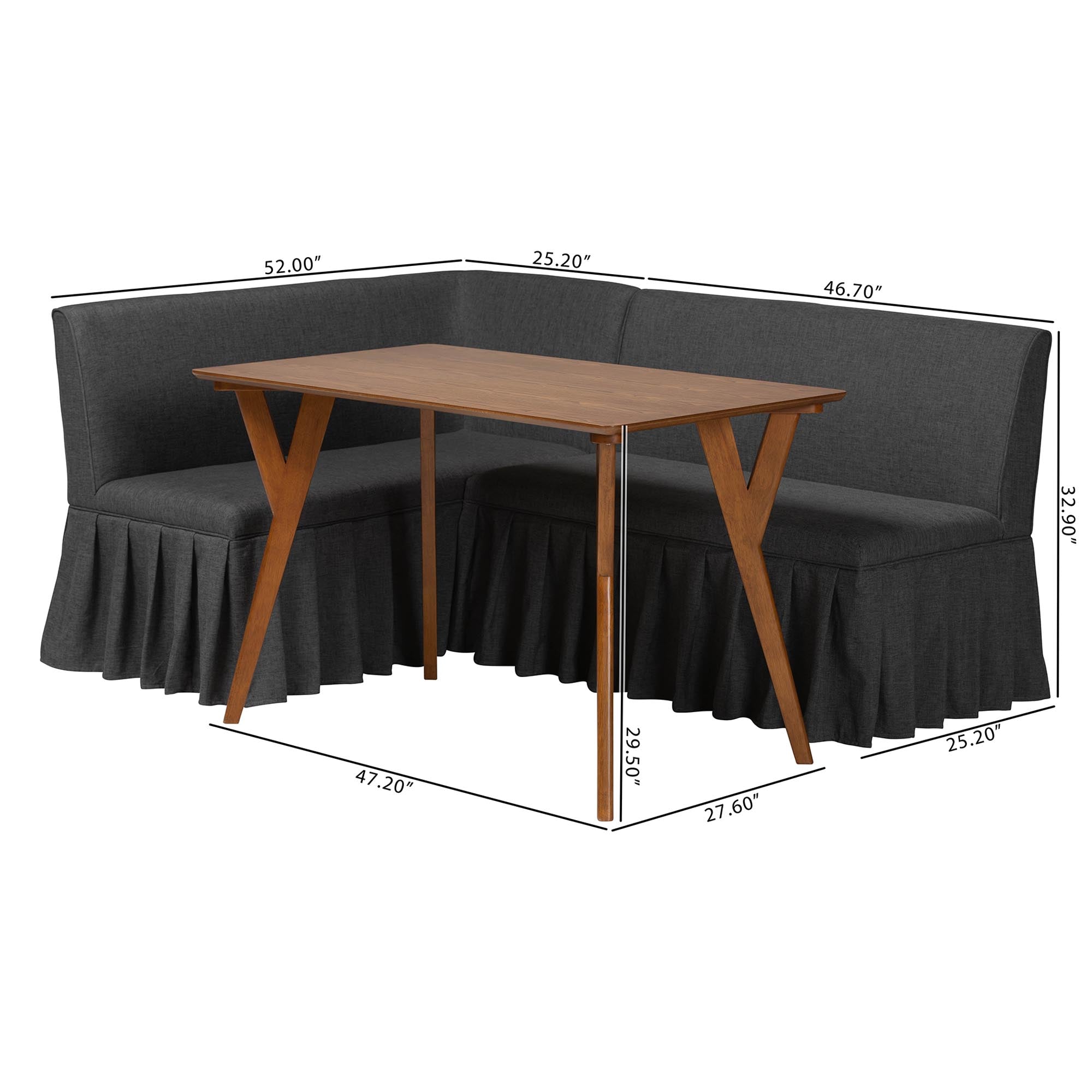 Randolph 3-Piece Fabric Upholstered Dining Nook Set