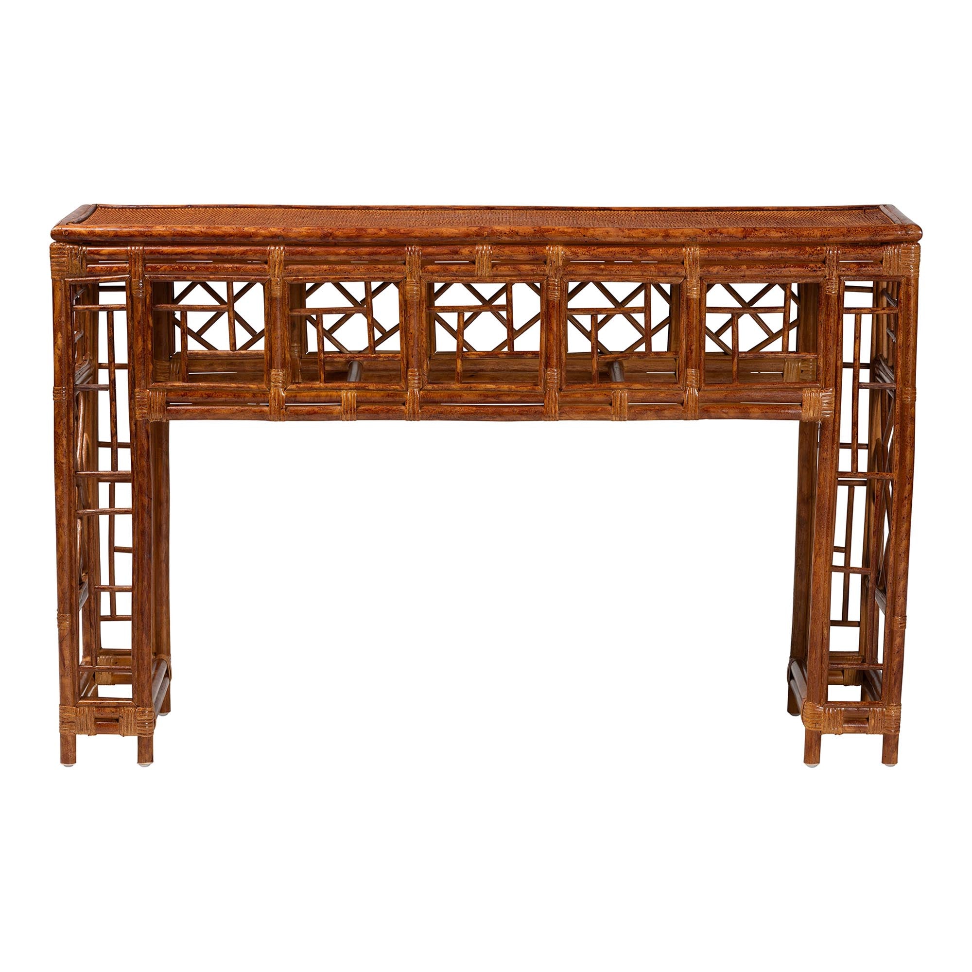 Bali & Pari Wahid Marbled Tortoise Rattan Console Table
