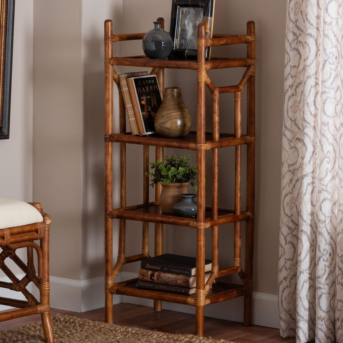 Bali & Pari Basile Marbled Tortoise Rattan Display Shelf