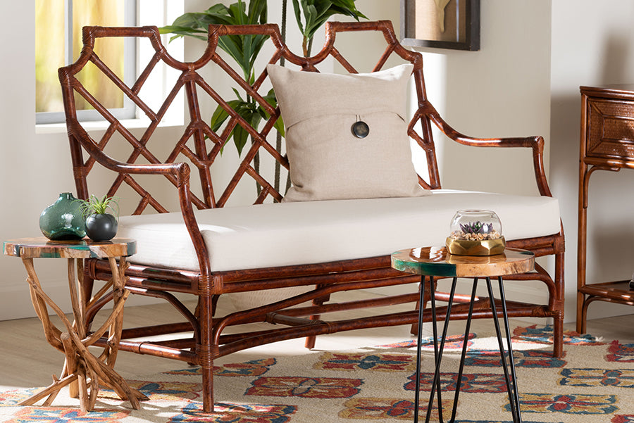 Bali & Pari Aella Marbled Tortoise Rattan Loveseat Bench