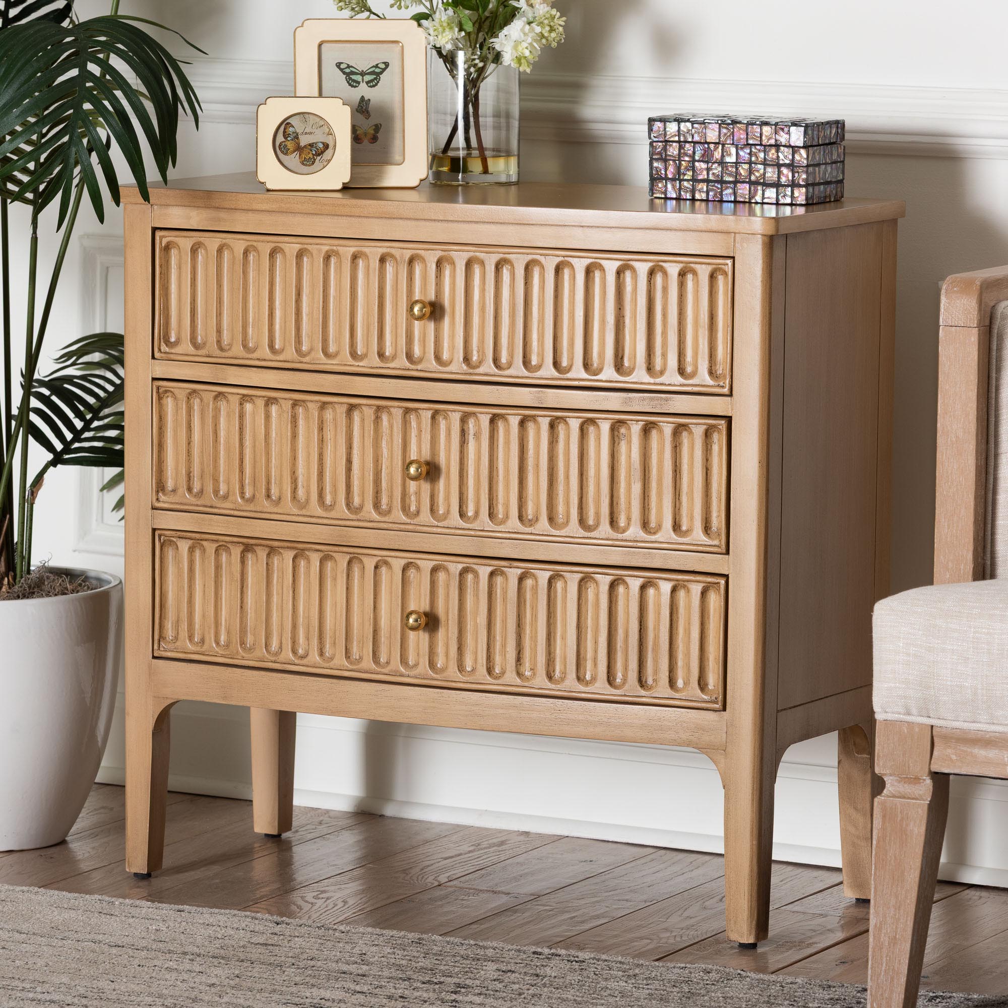 Bali & Pari Lavi Fluted Wood Chest 3-Drawer Storage Chest