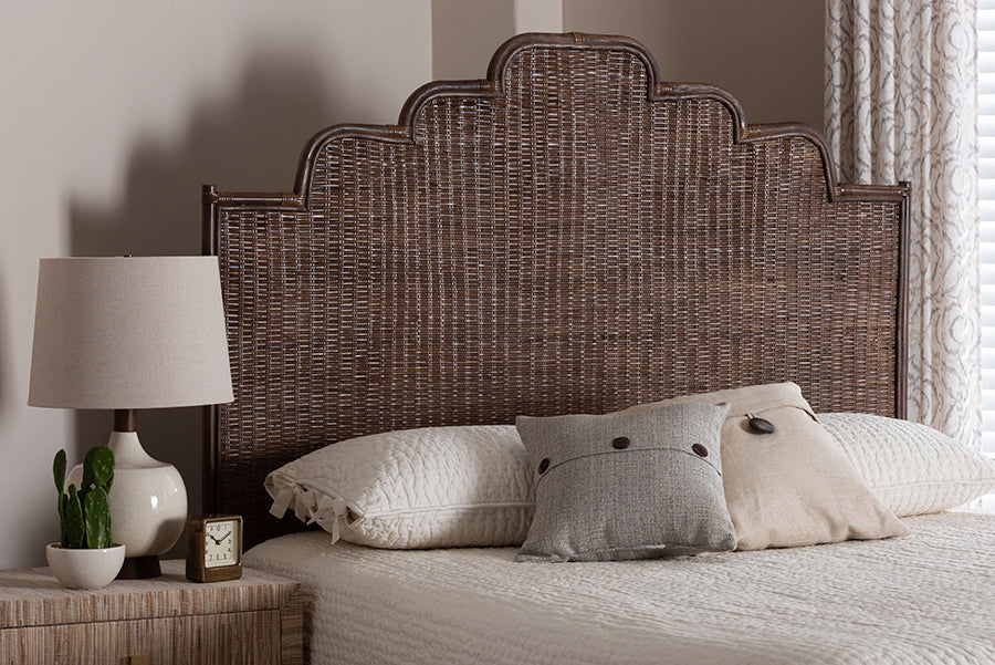 bali & pari Raphaela Rattan Standalone Headboard - Handwoven Wicker Panel Headboard with Stepped Detailing,