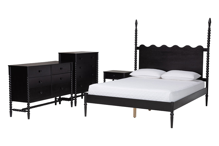 Brantley Spindle 4-Piece Bedroom Set 1-Drawer Nightstand
