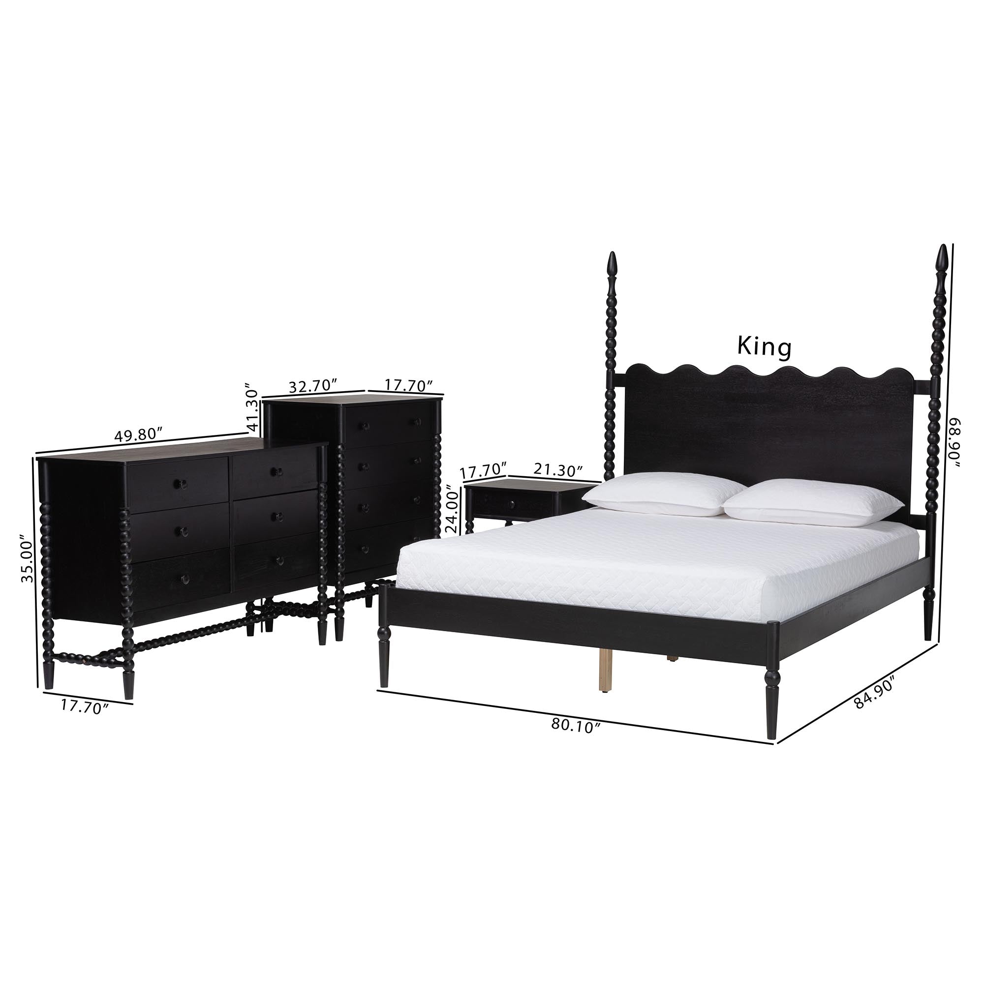 Brantley Spindle 4-Piece Bedroom Set 1-Drawer Nightstand