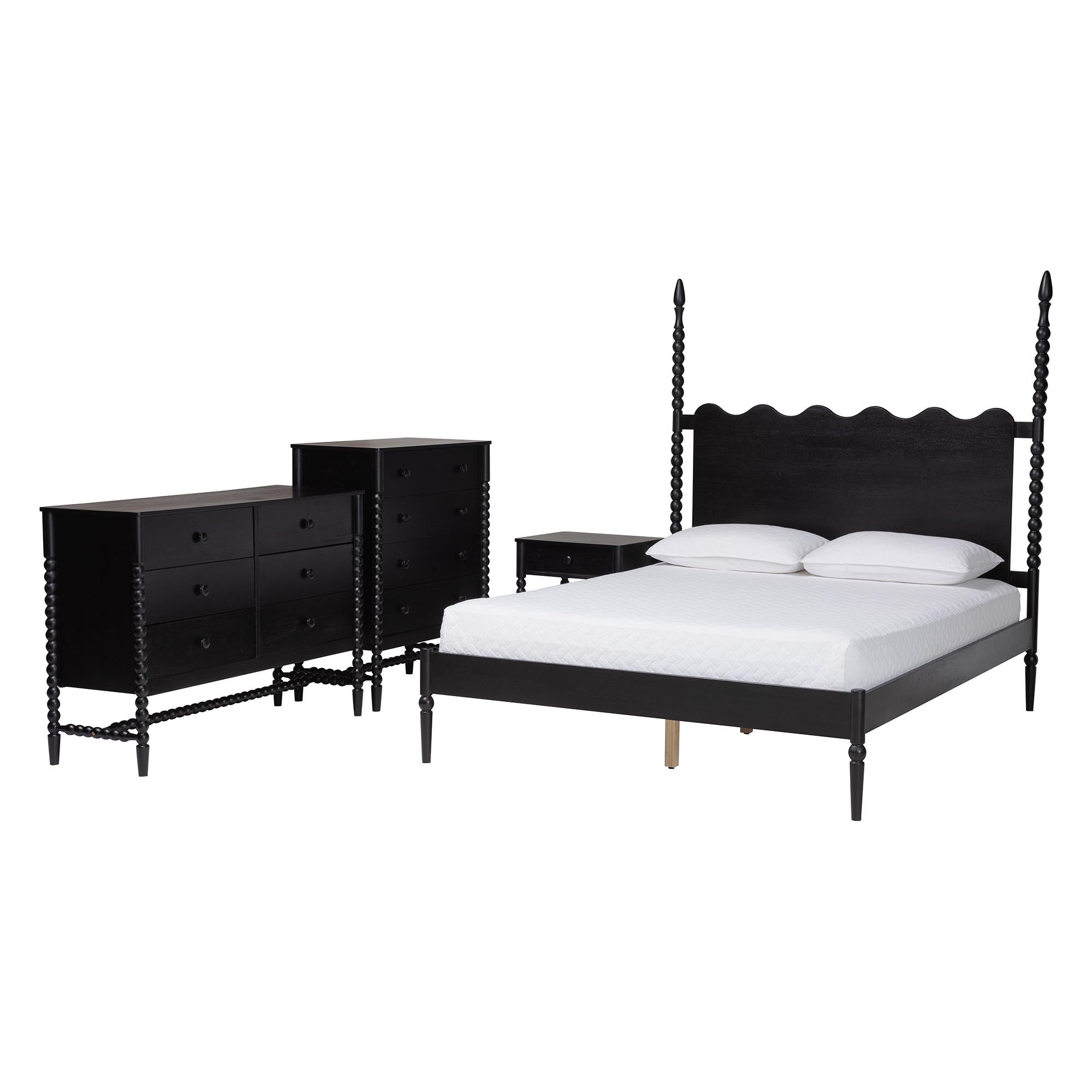 Brantley Spindle 4-Piece Bedroom Set 1-Drawer Nightstand