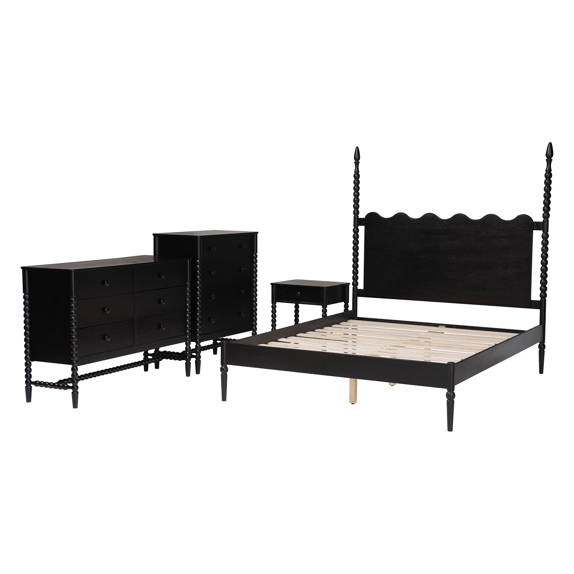 Brantley Spindle 4-Piece Bedroom Set 1-Drawer Nightstand