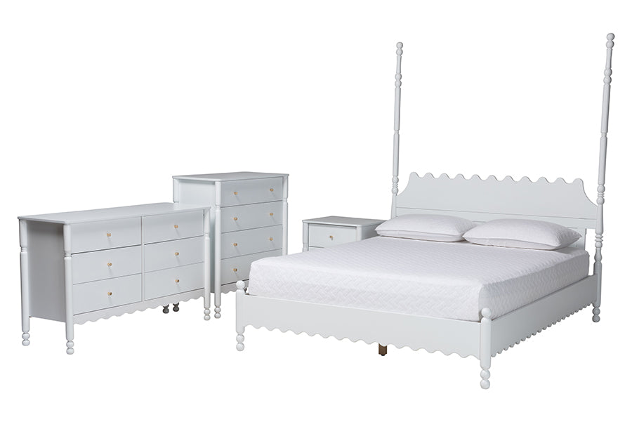 Hoffman 4-Piece Scalloped Bedroom Set 2-Drawer Nightstand