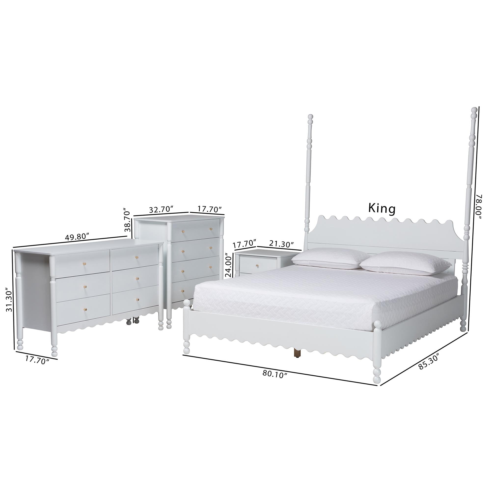 Hoffman 4-Piece Scalloped Bedroom Set 2-Drawer Nightstand