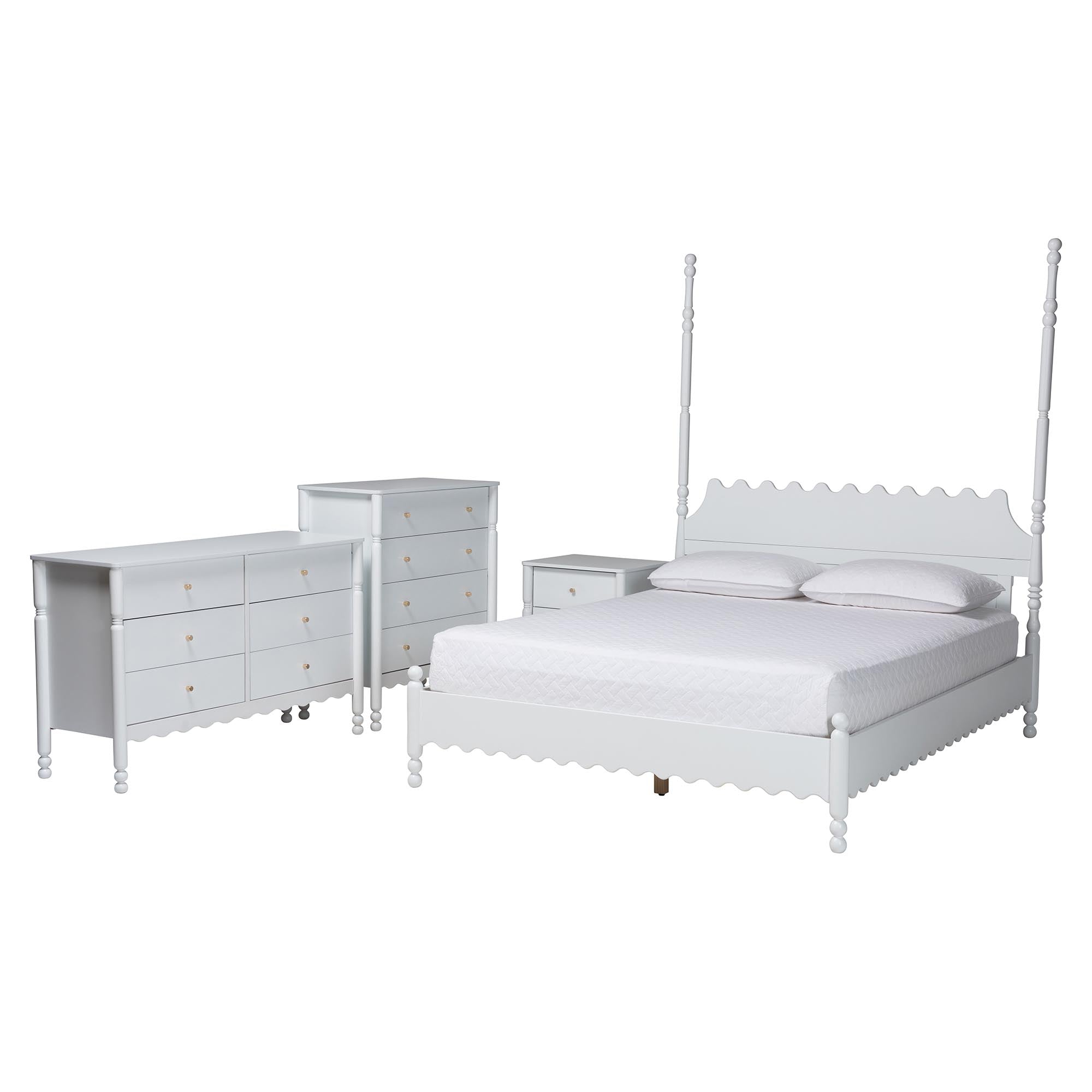 Hoffman 4-Piece Scalloped Bedroom Set 2-Drawer Nightstand