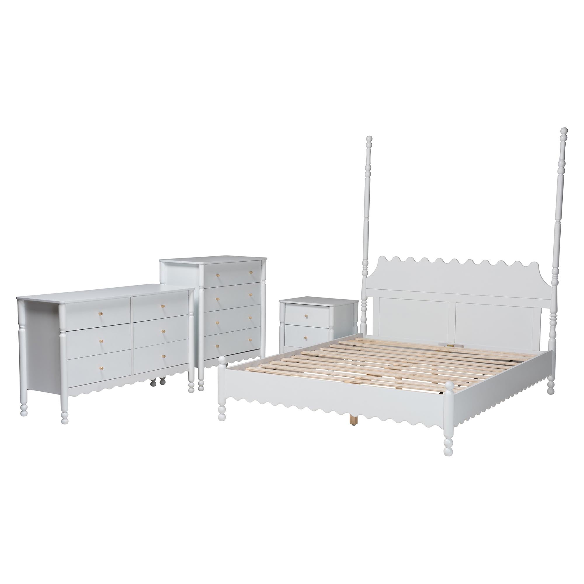 Hoffman 4-Piece Scalloped Bedroom Set 2-Drawer Nightstand