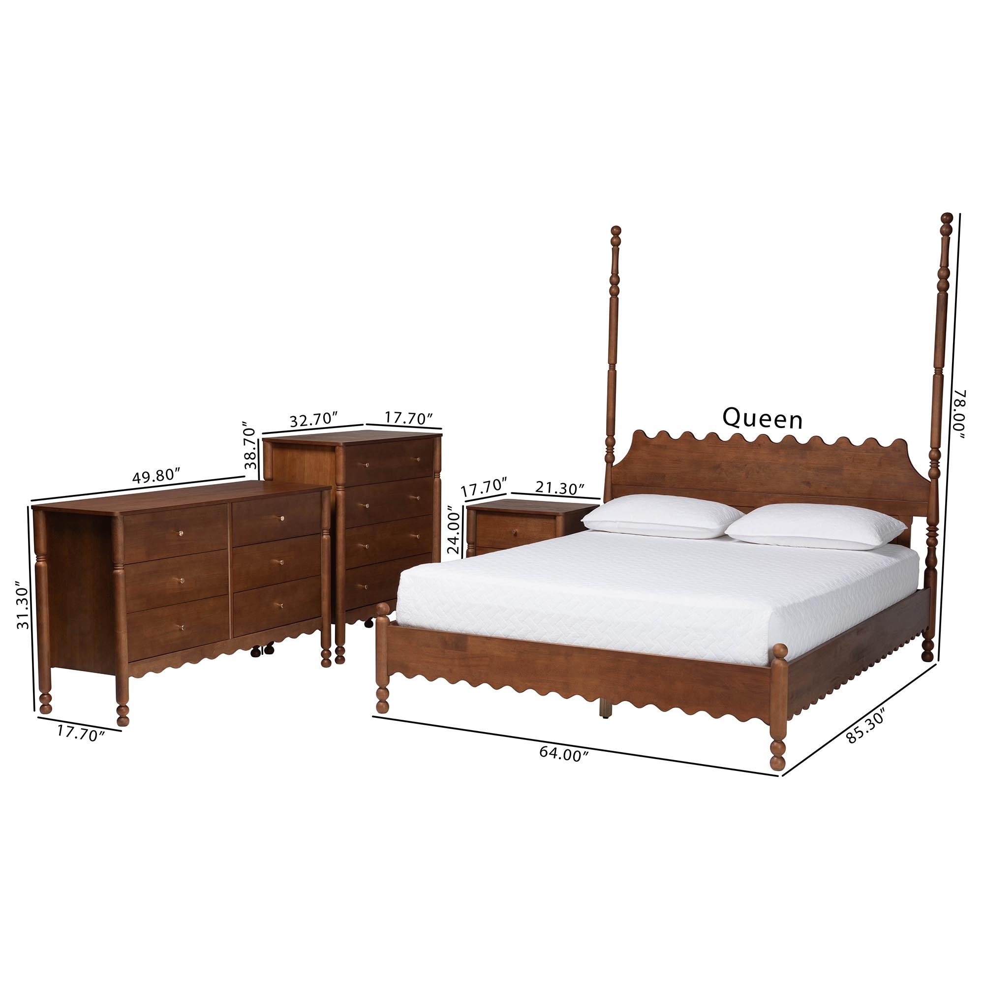 Hoffman 4-Piece Scalloped Bedroom Set 2-Drawer Nightstand