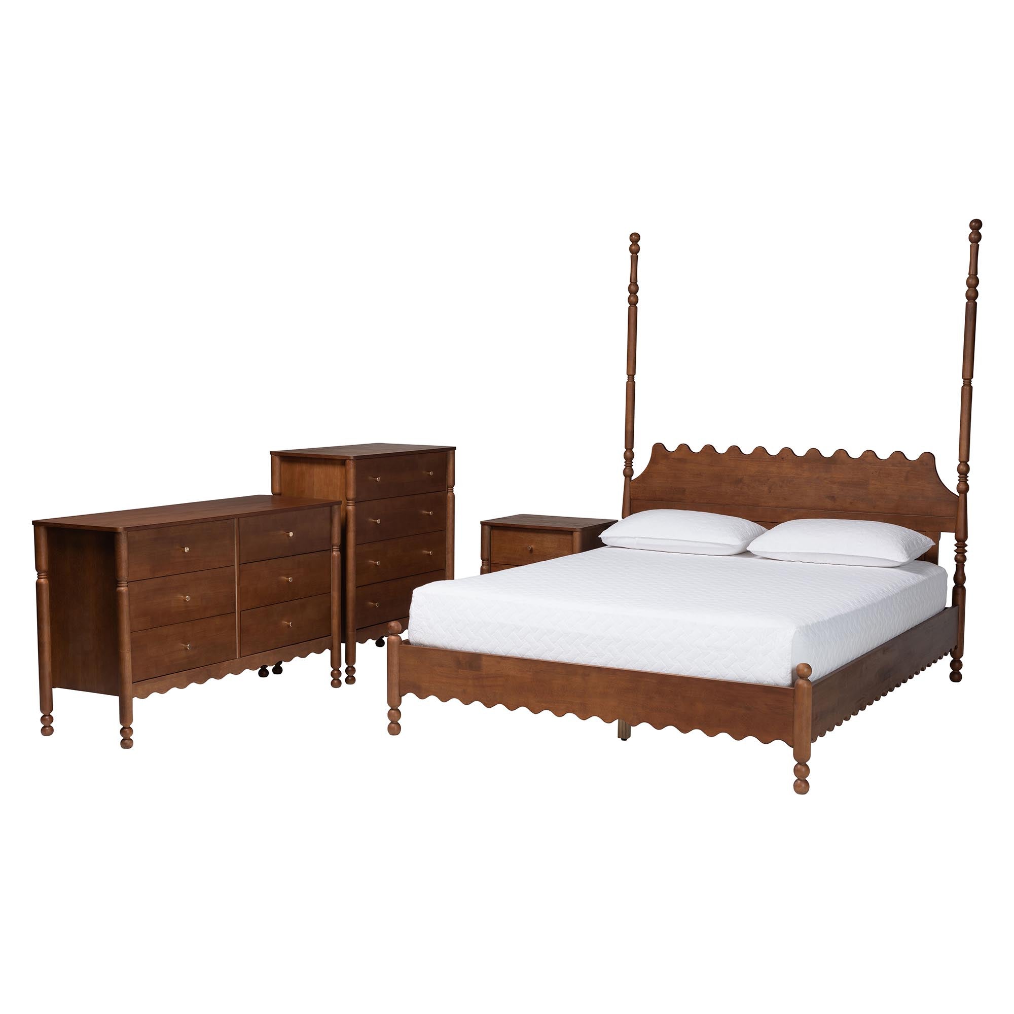 Hoffman 4-Piece Scalloped Bedroom Set 2-Drawer Nightstand