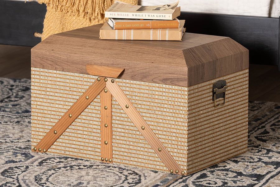 Kande Storage Trunk - Decorative Storage Chest with Hinged Top and Woven Exterior for Living Room or Bedroom