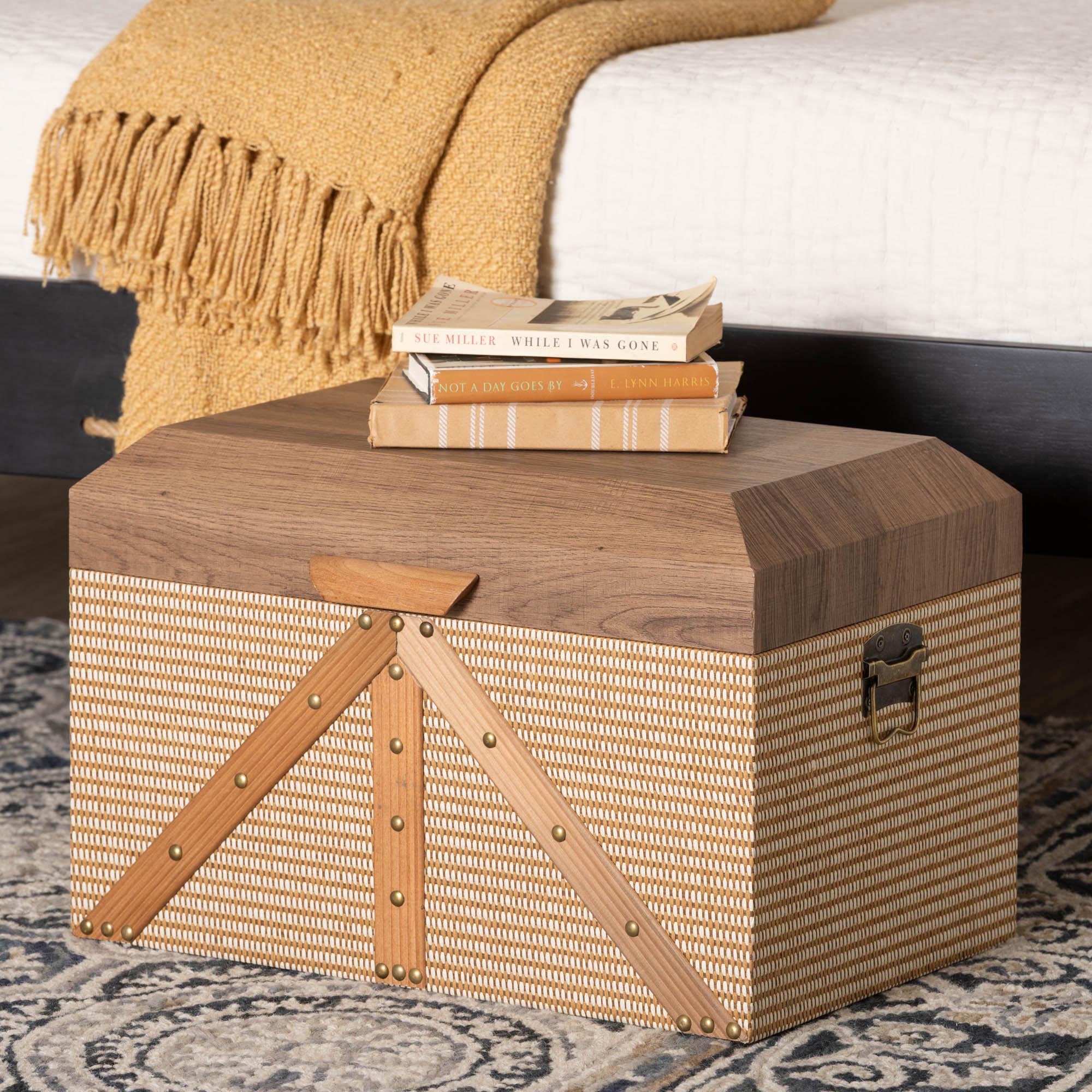 Kande Storage Trunk - Decorative Storage Chest with Hinged Top and Woven Exterior for Living Room or Bedroom