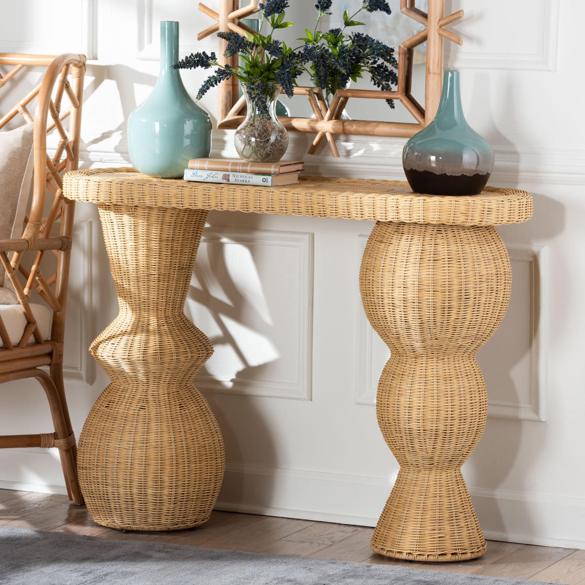 Bali & Pari Hisao Rattan Checkered Console Table