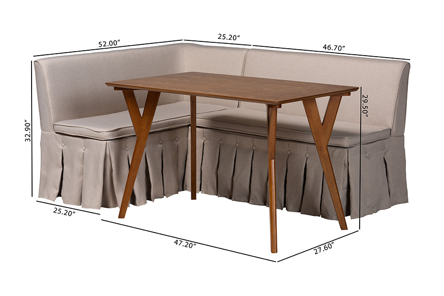 Reginald 3-Piece Fabric Upholstered Dining Nook Set