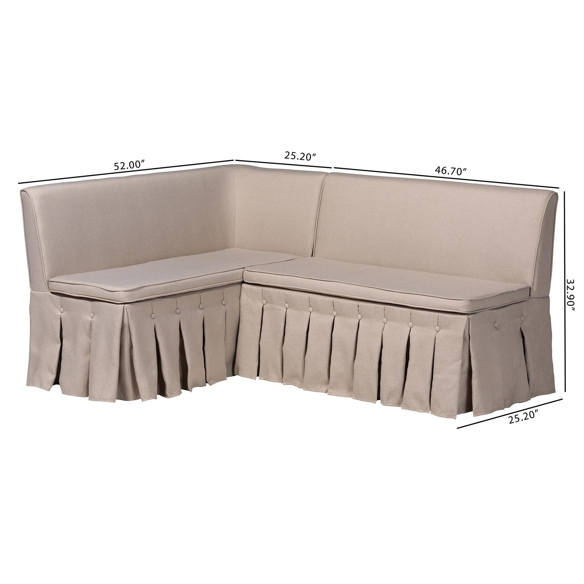 Meyer 2-Piece Fabric Upholstered Dining Nook Bench Set