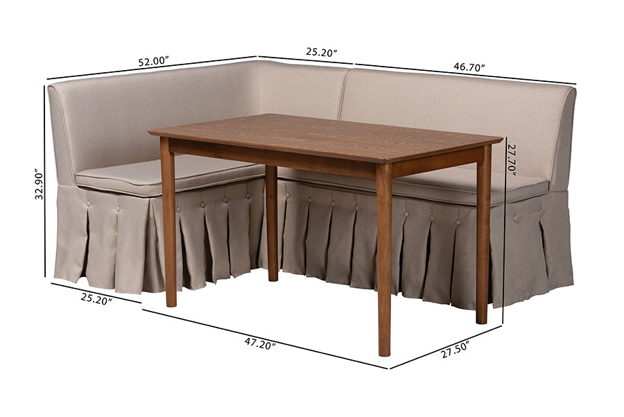 Reuben 3-Piece Fabric Upholstered Dining Nook Set