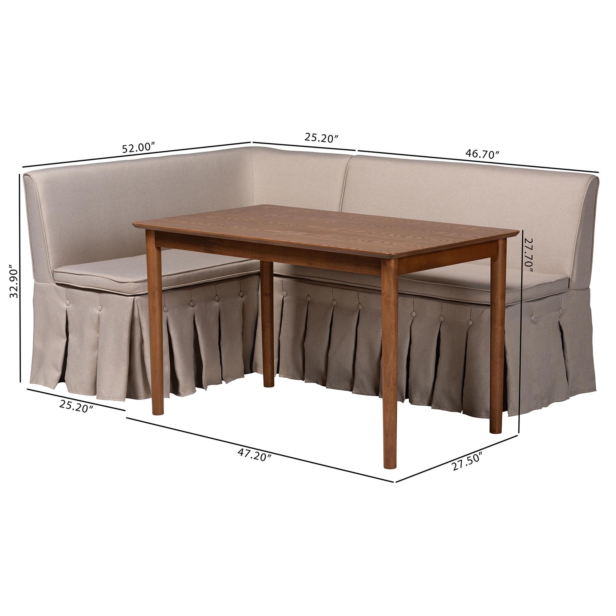 Reuben 3-Piece Fabric Upholstered Dining Nook Set