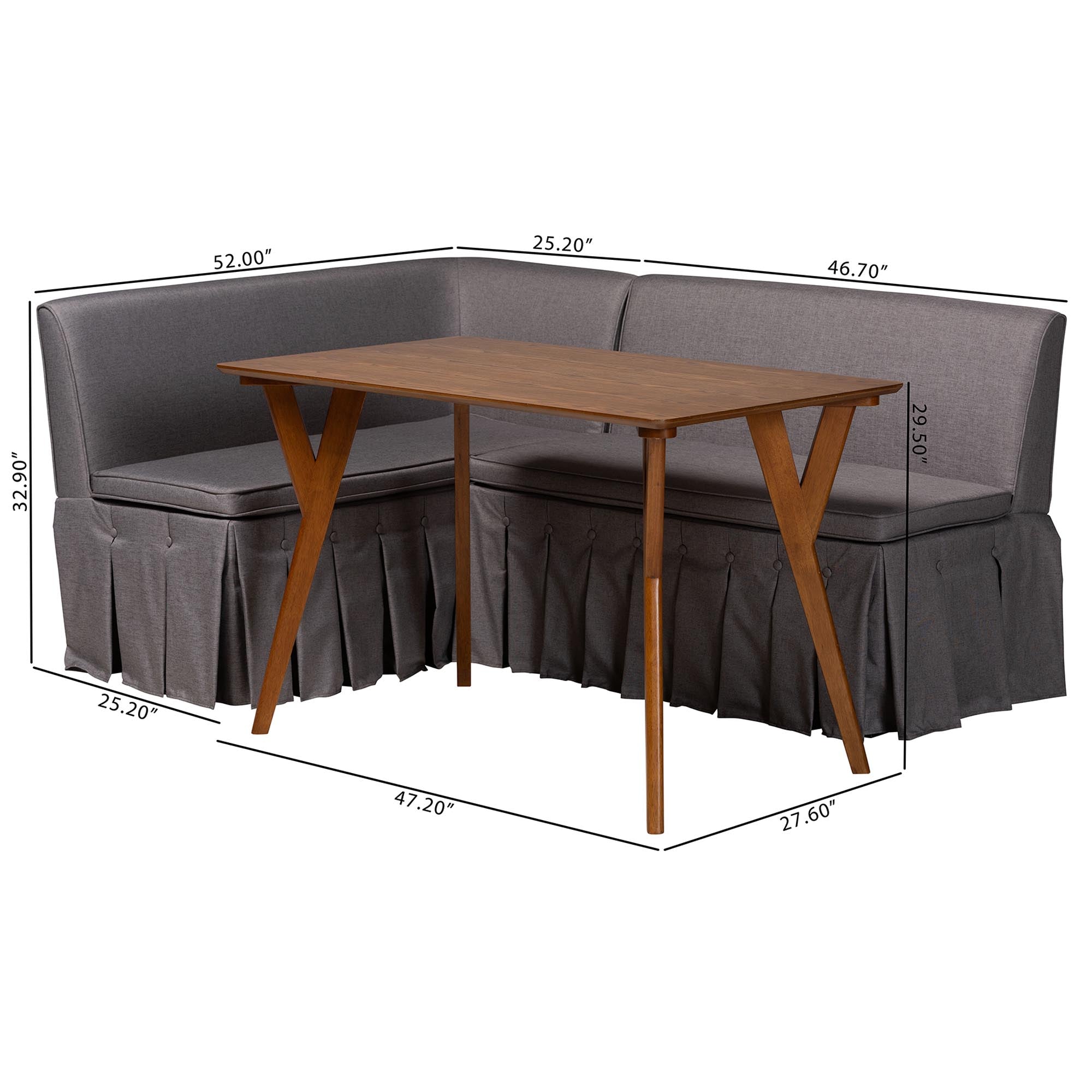 Reginald 3-Piece Fabric Upholstered Dining Nook Set