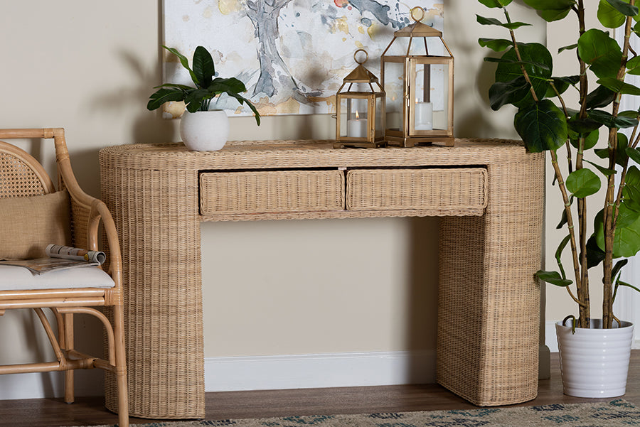 Bali & Pari Mimi Rattan Checkered Console Table