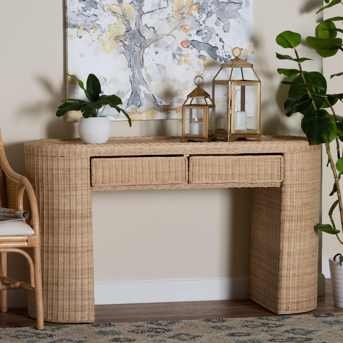 Bali & Pari Mimi Rattan Checkered Console Table