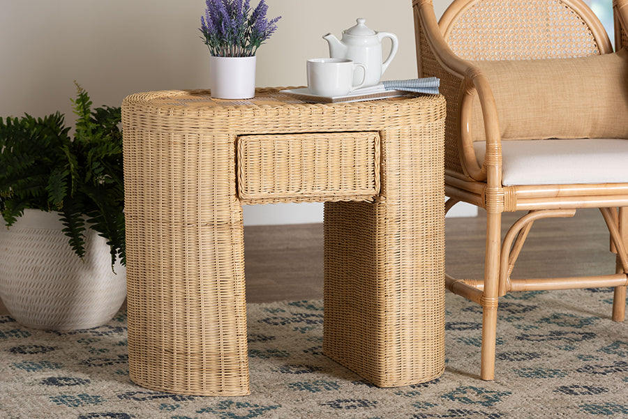 Bali & Pari Mimi Rattan Checkered End Table