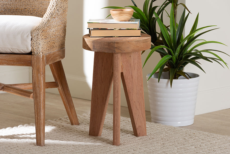 Bali & Pari Sayen Acacia Wood Multipurpose Accent Stool Sculptural End Table