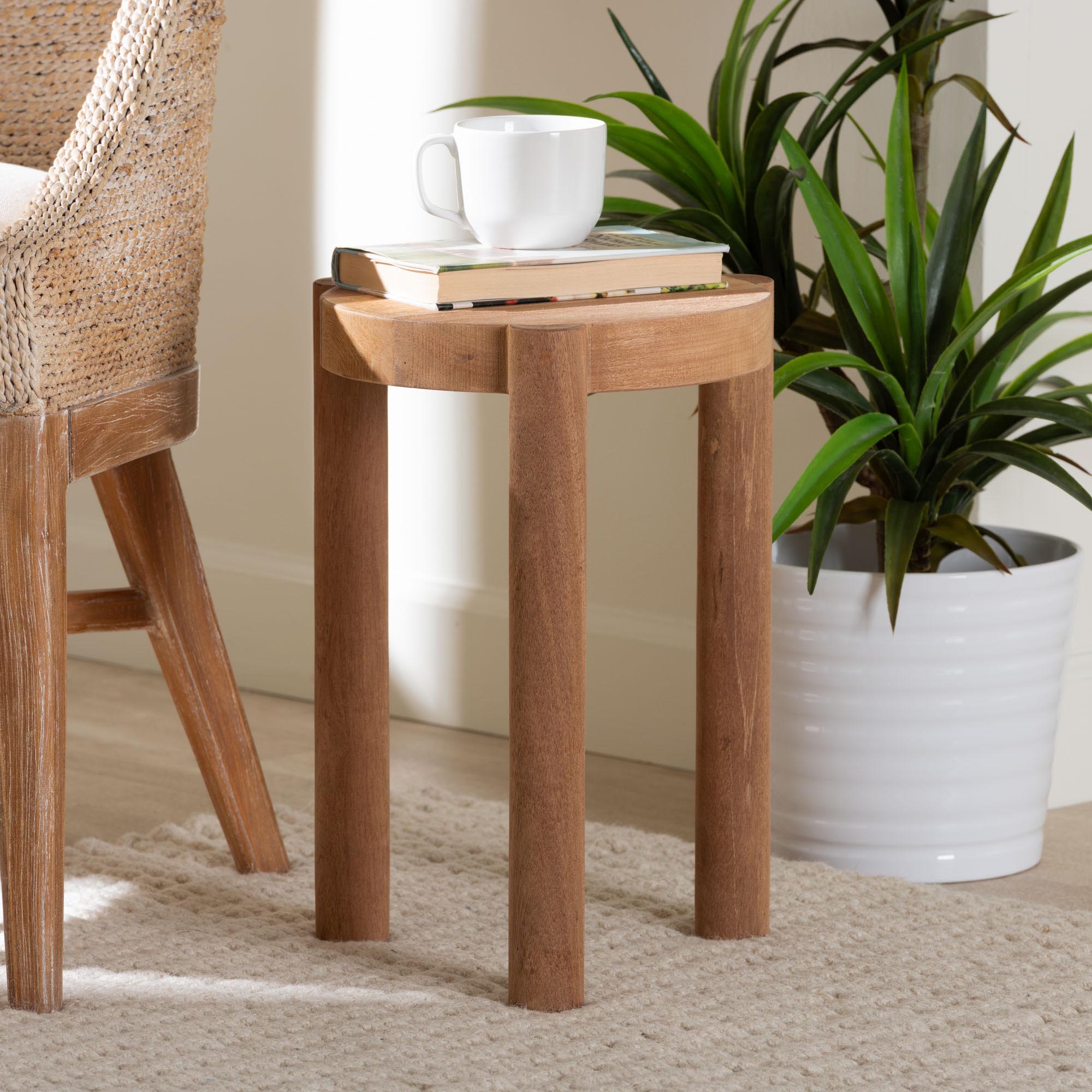 Bali & Pari Shadi Acacia Wood Multipurpose Accent Stool Sculptural End Table