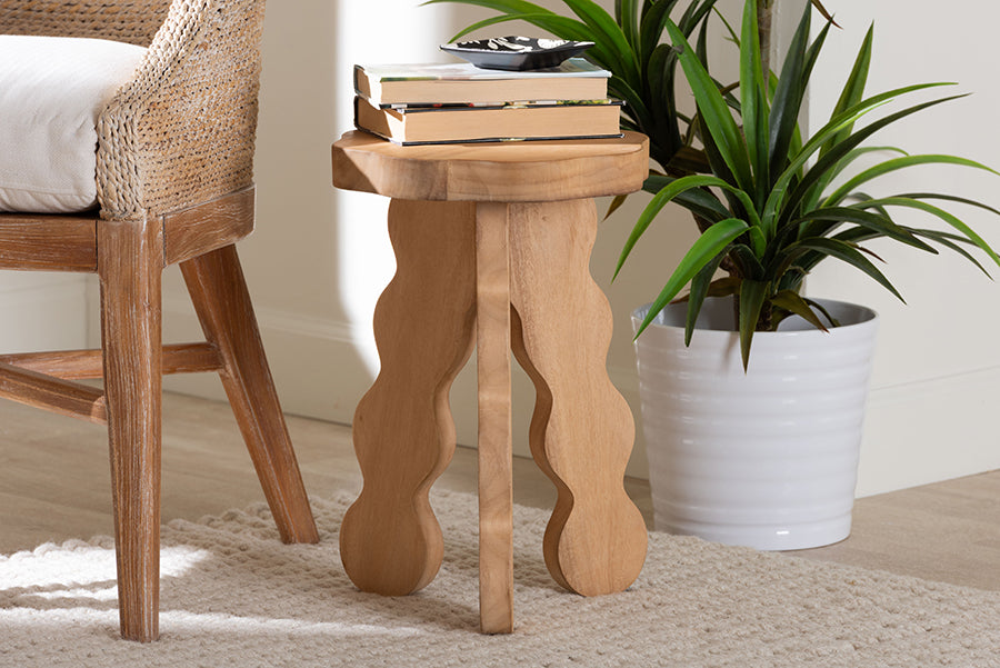 Bali & Pari Sino Acacia Wood Multipurpose Accent Stool Sculptural End Table