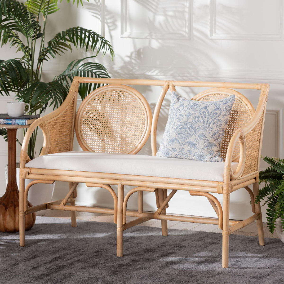 Bali & Pari Matt Rattan Loveseat with Cane Backrest