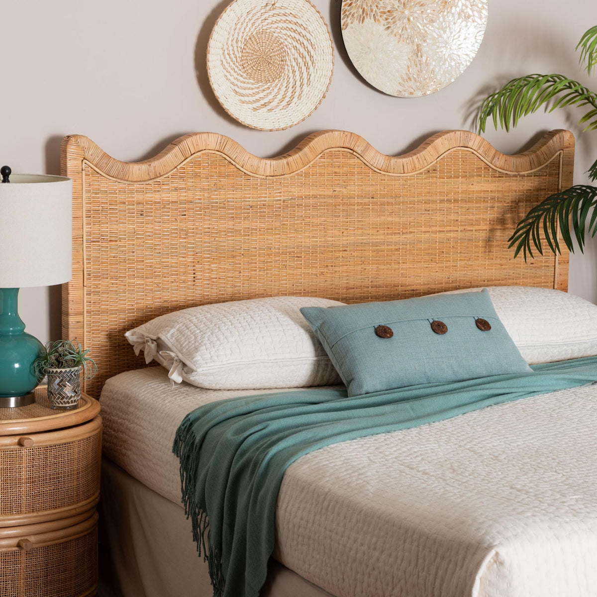 Bali & Pari Cassio Scalloped Rattan Headboard