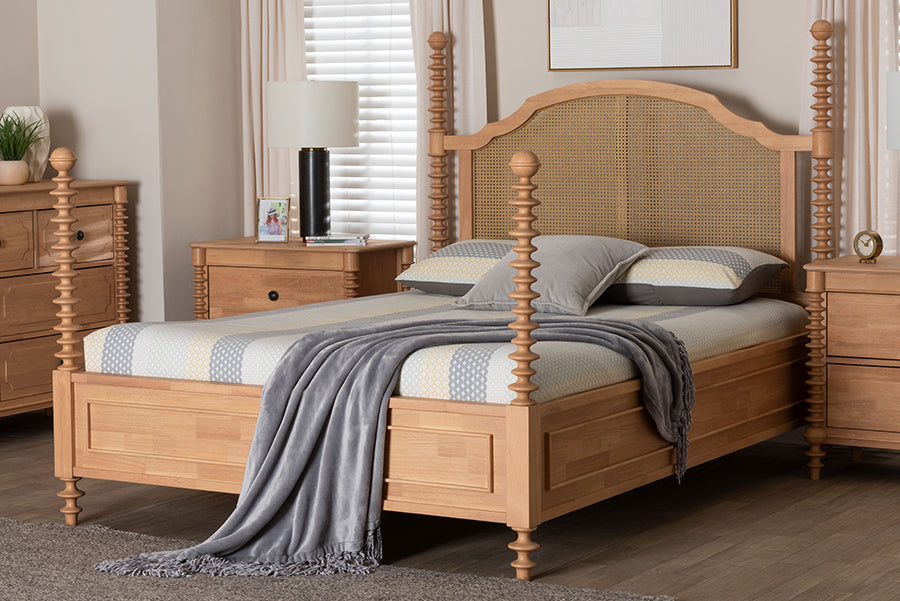 Neviah Four Poster Bed with Woven Rattan