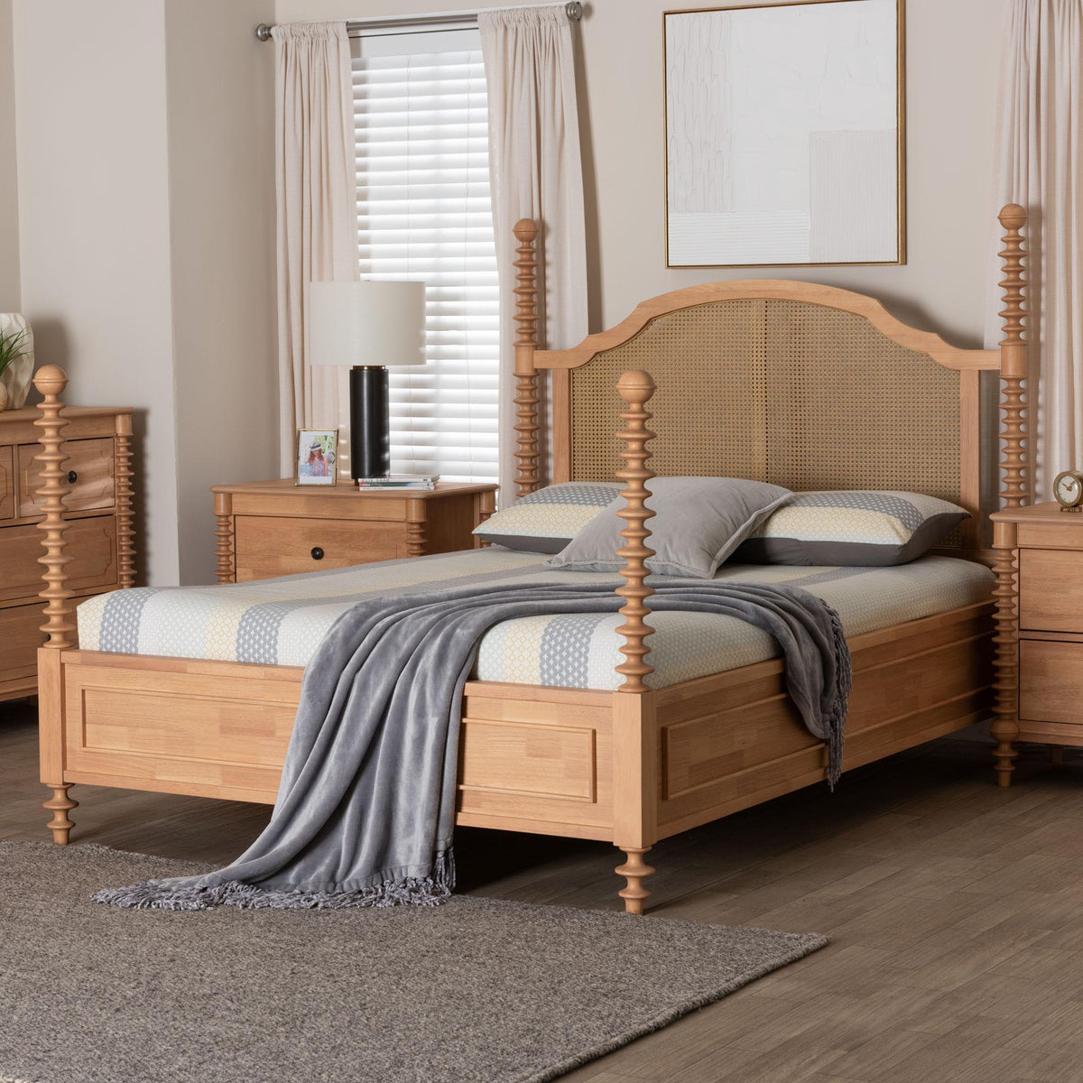 Neviah Four Poster Bed with Woven Rattan