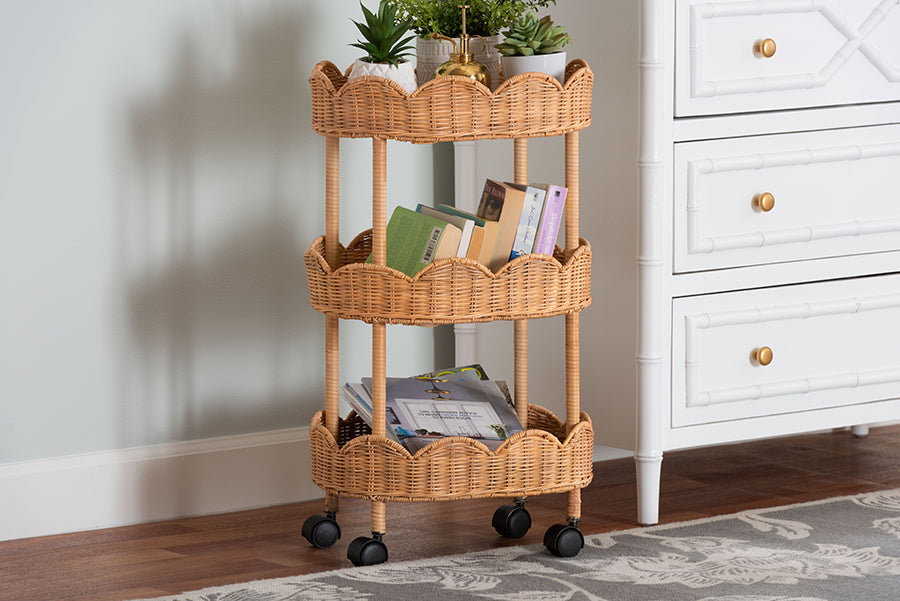 Bali & Pari Bulana Rattan 3-Tier Rolling Storage Cart