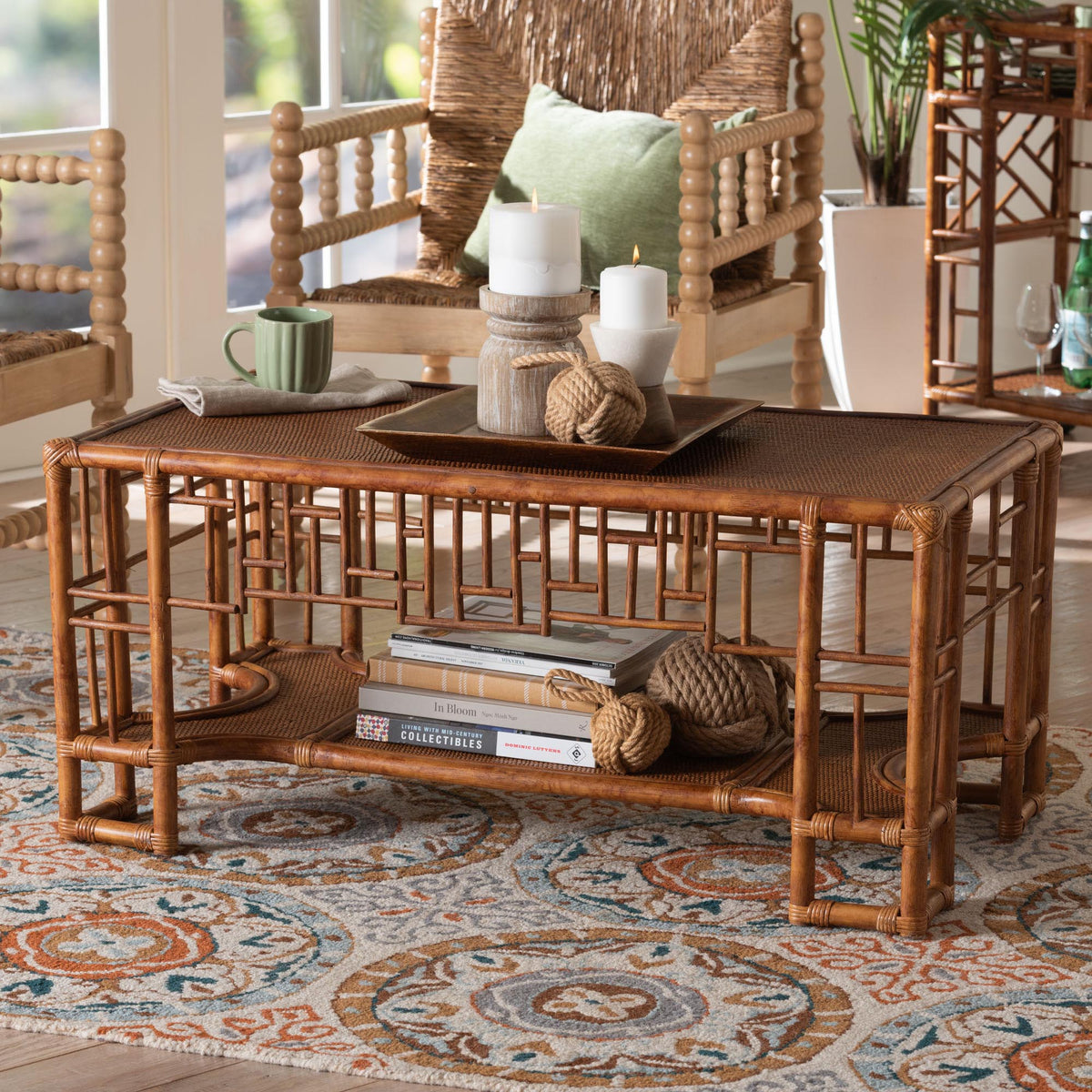 Bali & Pari Tahlia Marbled Tortoise Rattan Coffee Table