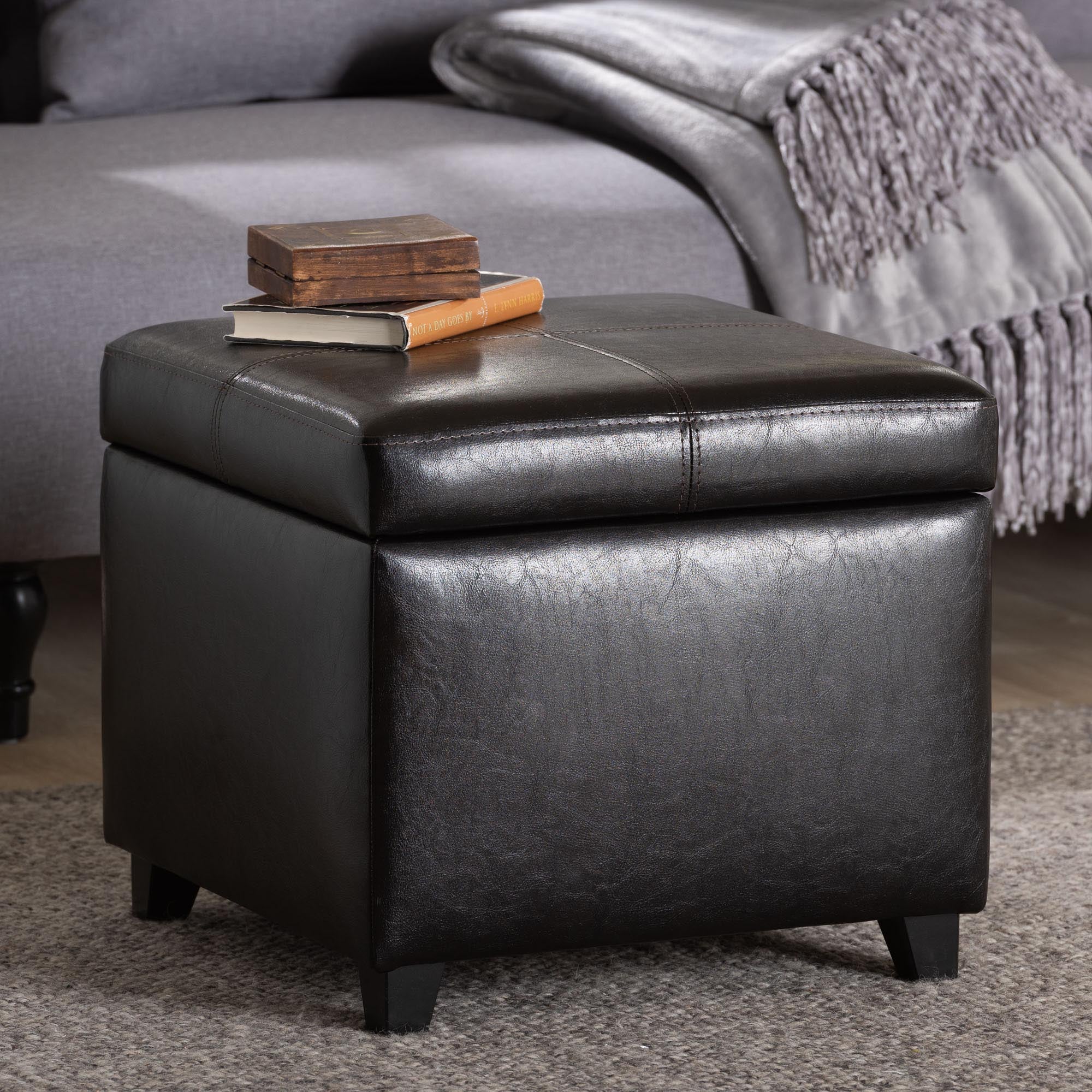 Leather Storage Cube Ottoman