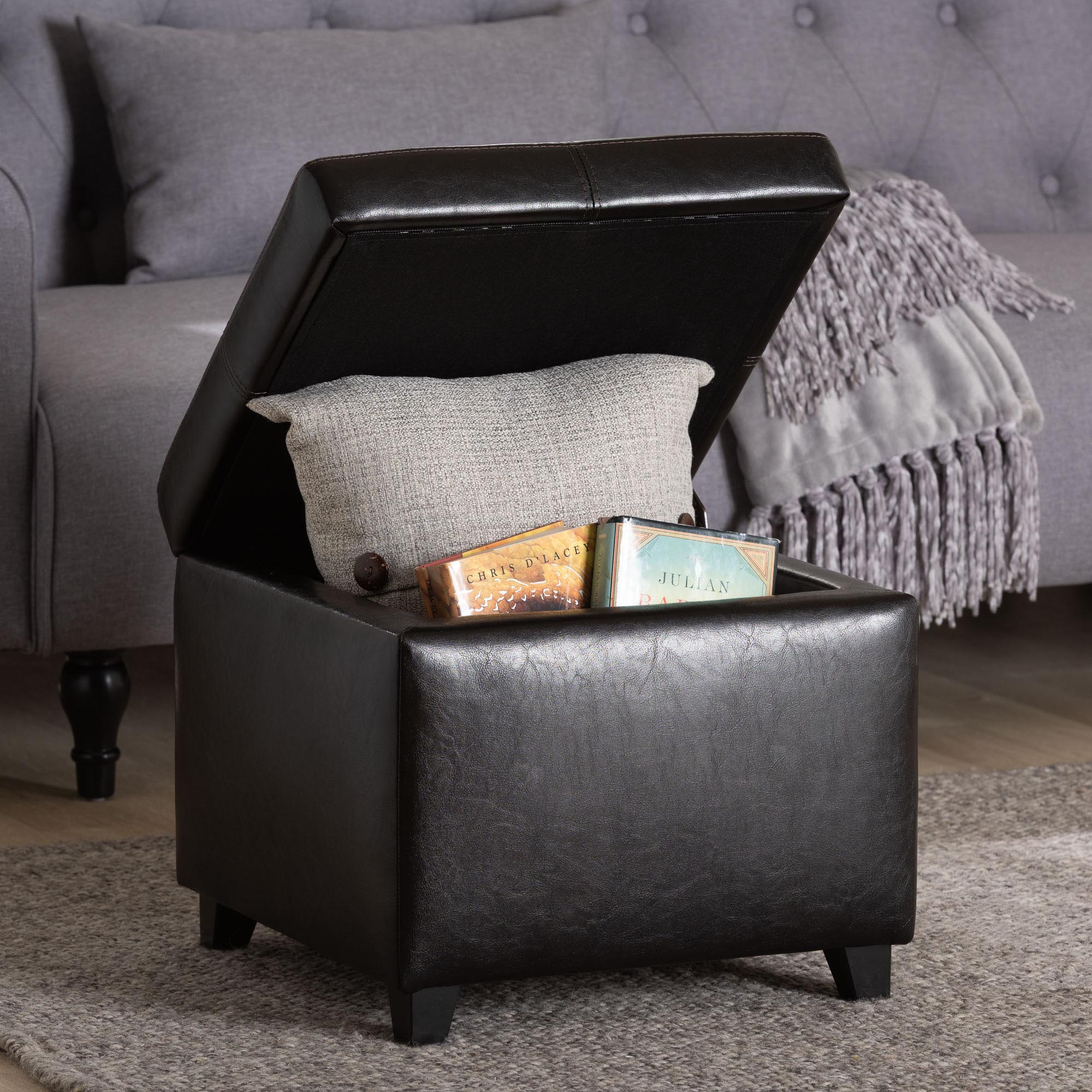 Leather Storage Cube Ottoman