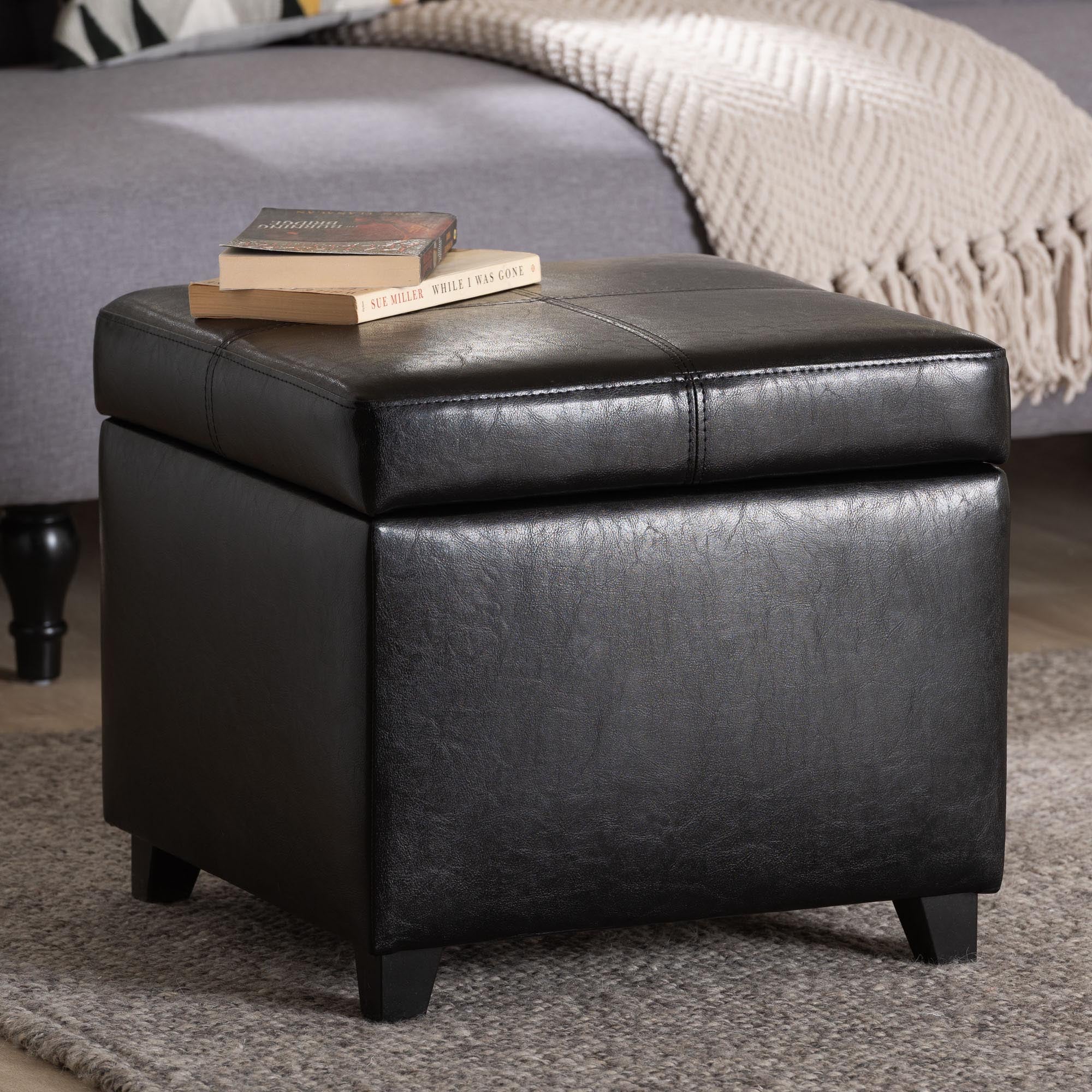 Leather Storage Cube Ottoman