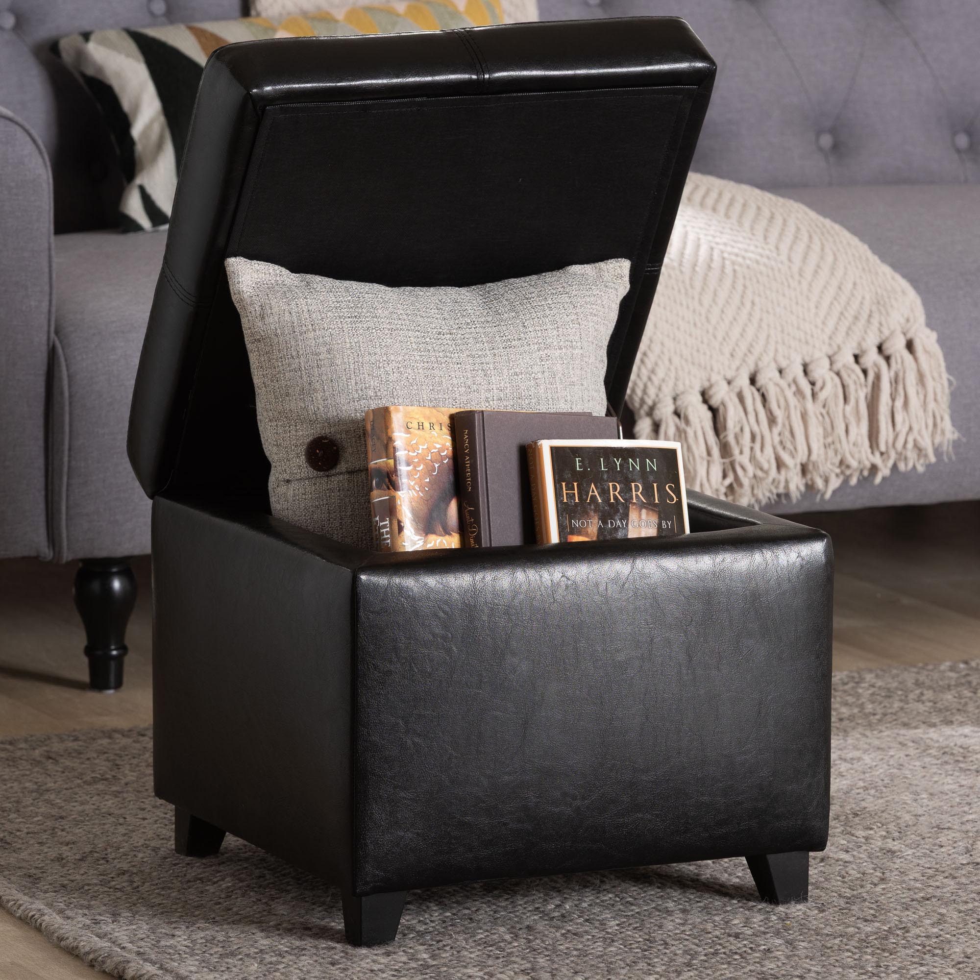 Leather Storage Cube Ottoman