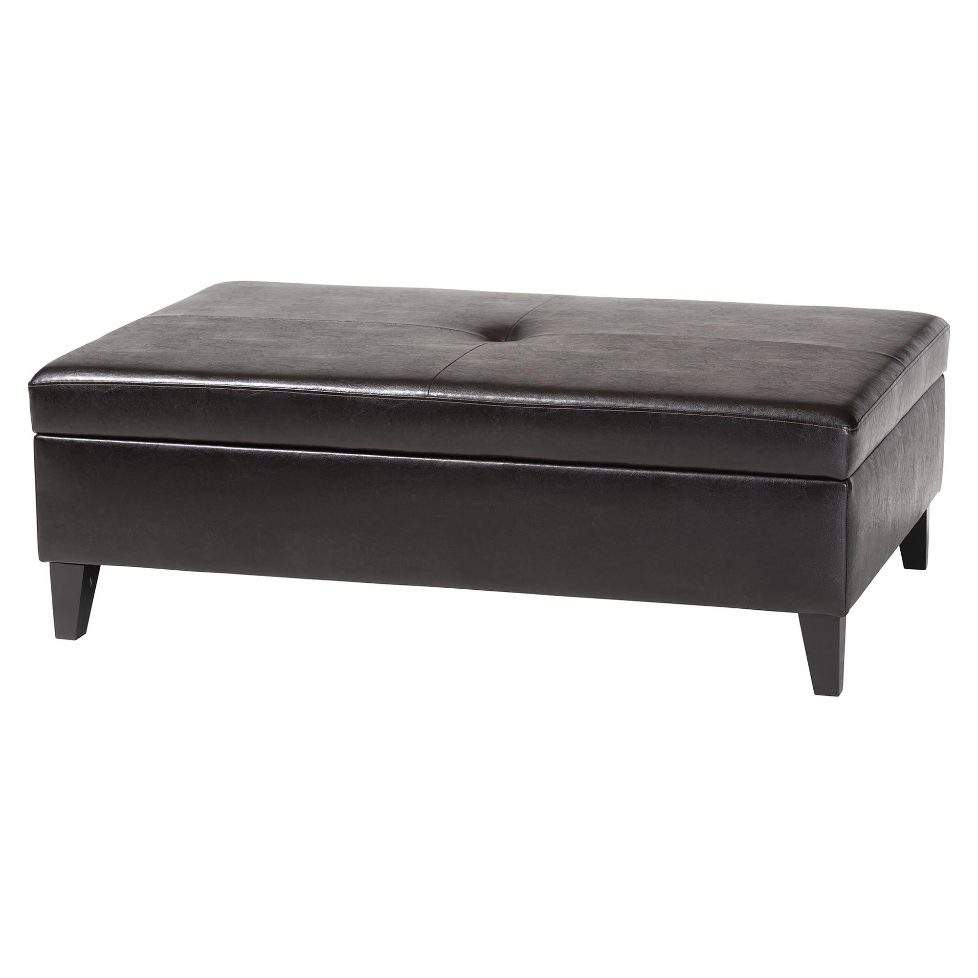 Faux Leather Storage Cocktail Ottoman