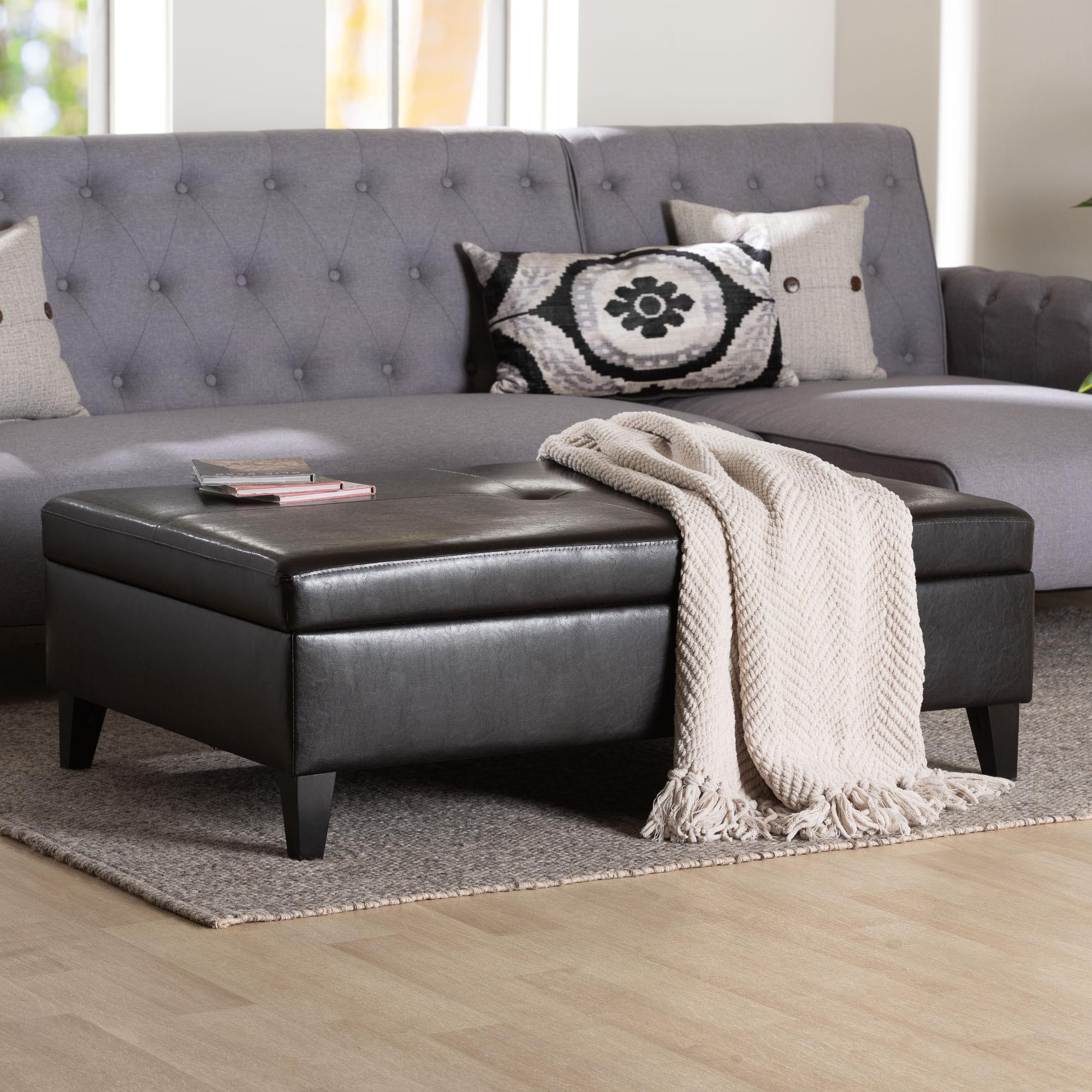 Faux Leather Storage Cocktail Ottoman