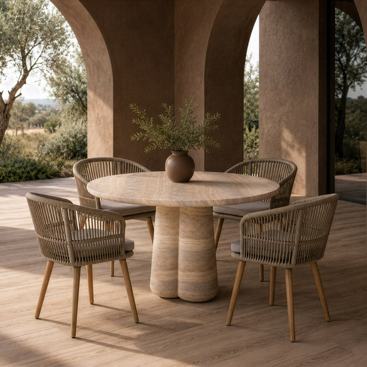 Aragats - Modern Faux Travertine Concrete Round Dining Table