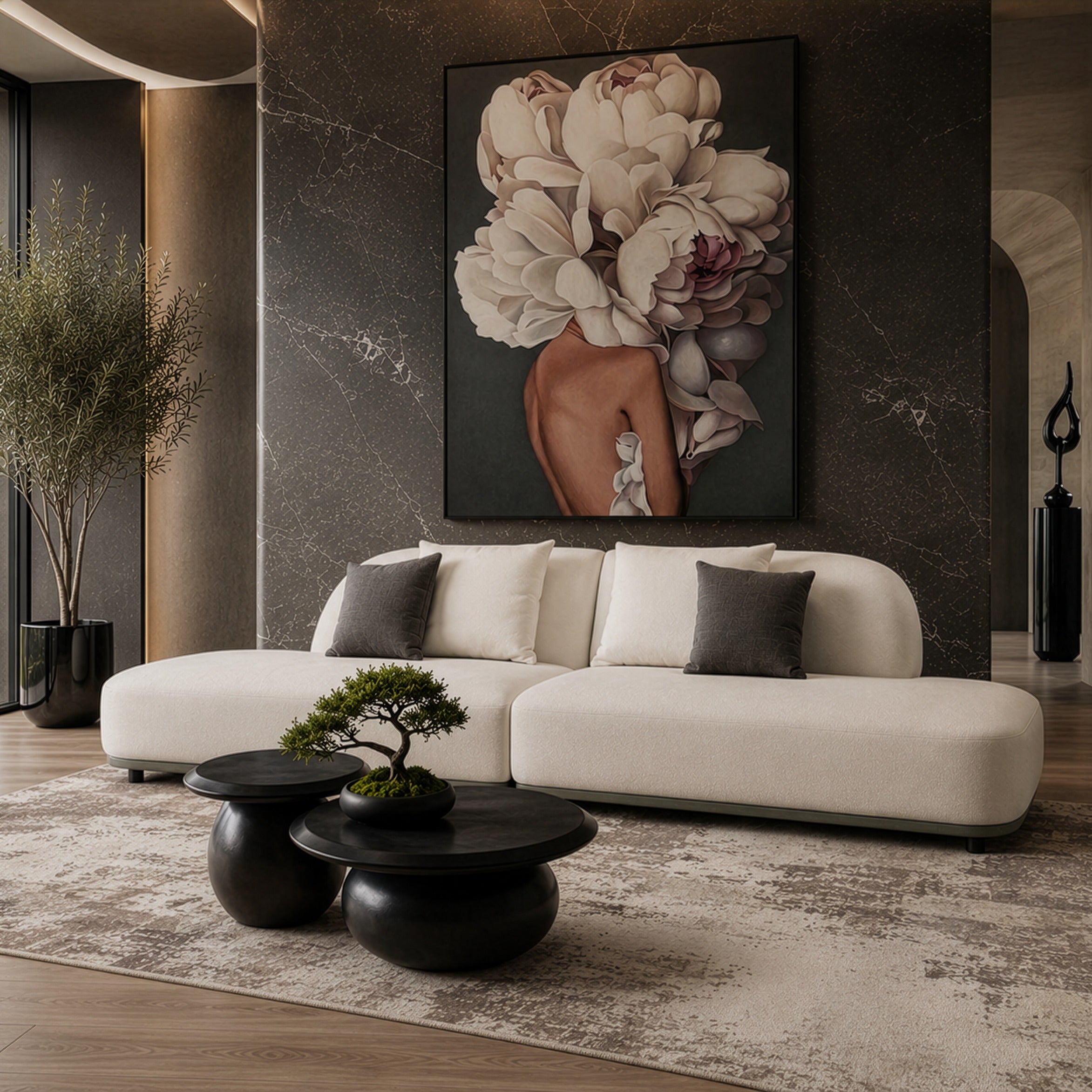 Falcone Contemporary Bonded Leather Curved Sectional Sofa