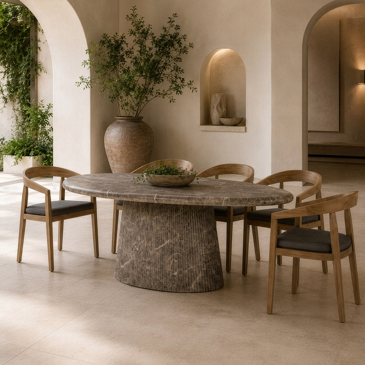 Jaya - Modern Faux Marble Concrete Oval Dining Table