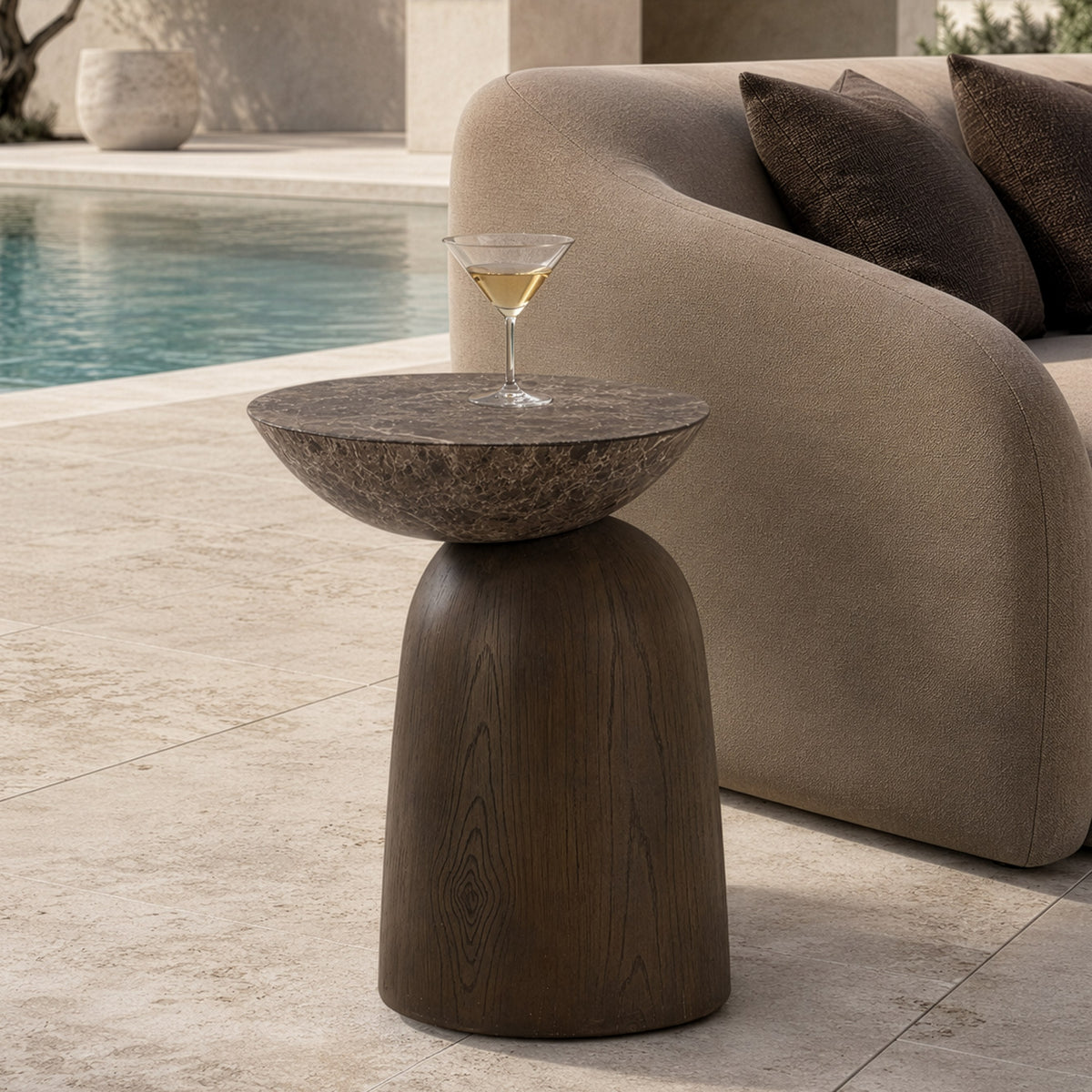 Lenin - Modern Faux Marble and Wood Texture Concrete End Table