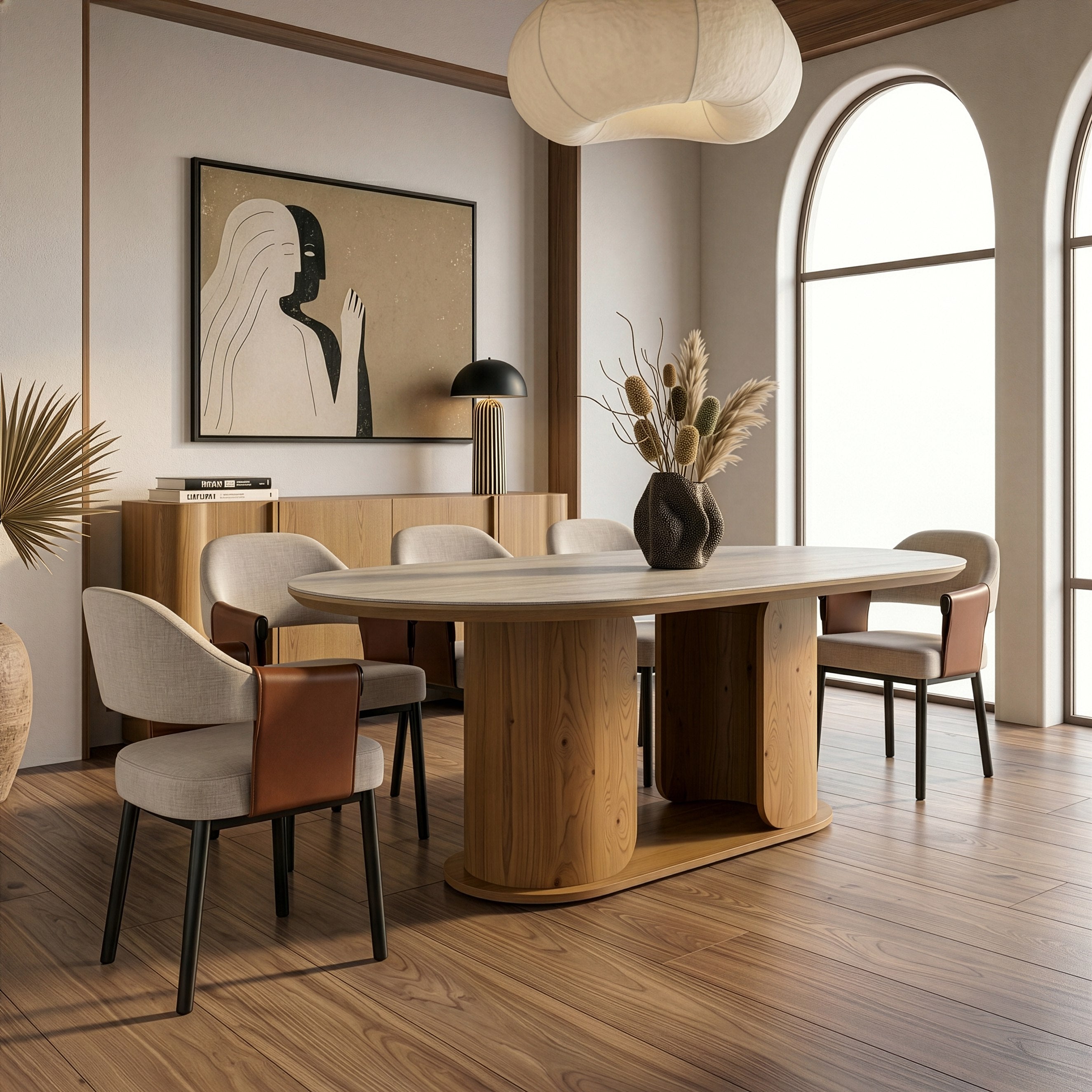 Walbrook Modern Faux Travertine Ceramic and Oval Dining Table