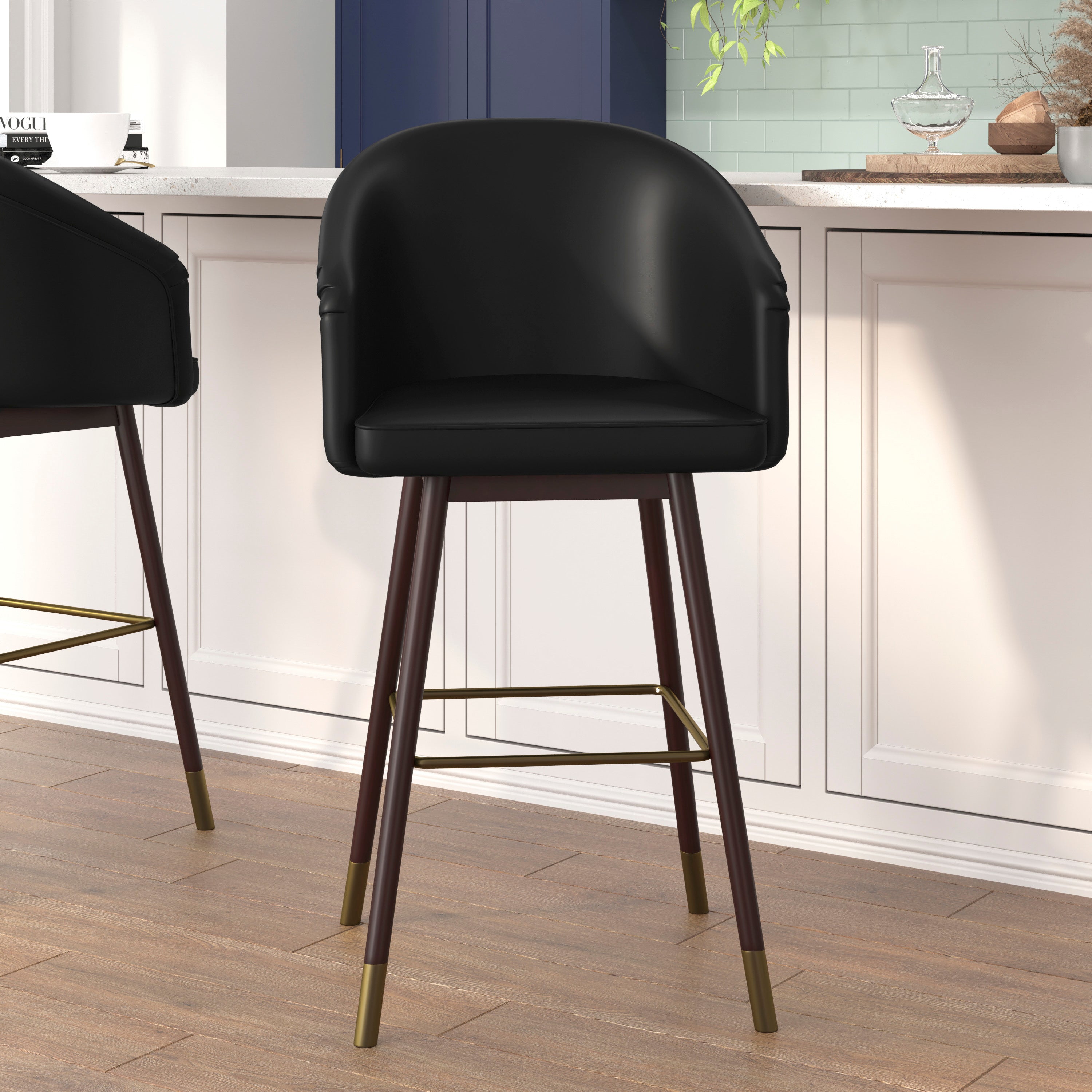 Margo Mid-Back Modern Barstool with Beechwood Legs and Curved Back - Set of 2